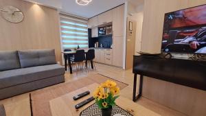 a living room with a couch and a tv at Vila Jahor Apartmani JET SET Lux 4,5,6 in Jahorina