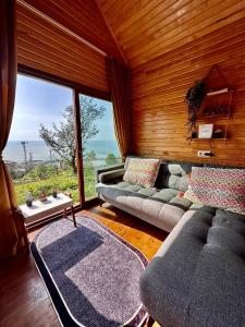 里澤的住宿－Manzara dağevi，客厅设有两张沙发和一个大窗户