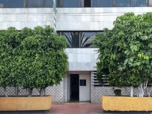 un edificio con dos árboles delante de él en Hotel Central, en Ciudad Nezahualcóyotl