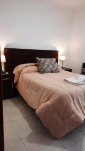 - un lit avec une couette brune dans une chambre dans l'établissement LA ESTACION, à Gualeguaychú