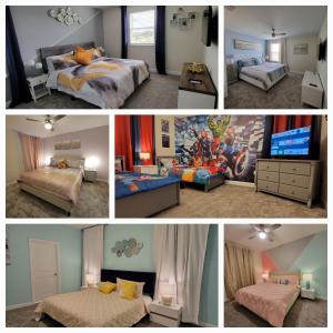 un collage di quattro foto di una camera da letto di Winterfield at Disney 9350 a Kissimmee