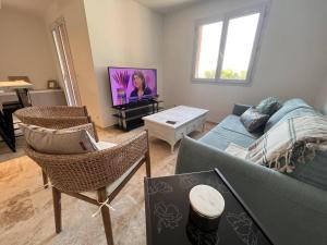 TV a/nebo společenská místnost v ubytování Maison rénovée avec jardin et climatisation, proche vignes - FR-1-726-28