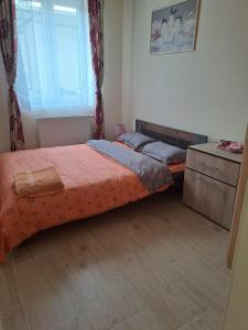 1 dormitorio con 2 camas, vestidor y ventana en HaKhanh family en Praga