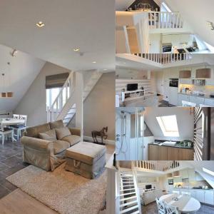Il dispose d'une cuisine et d'un salon avec un canapé et un escalier. dans l'établissement Villa71, à Rijkevorsel