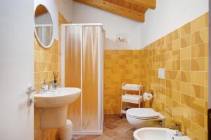 ein Bad mit einem Waschbecken, einem WC und einer Dusche in der Unterkunft Casale la Coccinella Lavanda in Caprino Veronese