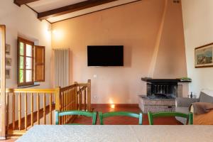 sala de estar con chimenea y TV de pantalla plana en Podere Par di Rota, en Calci