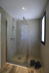 een douche met een glazen deur in de badkamer bij Hôtel confidentiel Le Grecale in Pianottoli-Caldarello