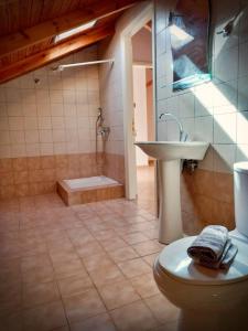 シヴォタにあるEfi & Zoi Apartmentsのバスルーム(トイレ、洗面台、バスタブ付)