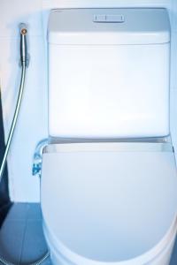um WC branco numa casa de banho com chuveiro em Hivetel em Chalong