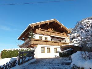 dom w śniegu z dachem w obiekcie Appartement Summerer Peter w Mayrhofen