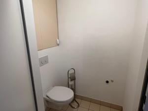 a small bathroom with a toilet and a cabinet at Apartment Elena inklusive Garagenplatz in Vienna