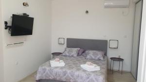 a bedroom with a bed with a tv on the wall at Apartments Vera Barbariga in Barbariga