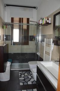 ein Bad mit einer Dusche, einem WC und einem Waschbecken in der Unterkunft New home Orizzonte in Ruvo di Puglia