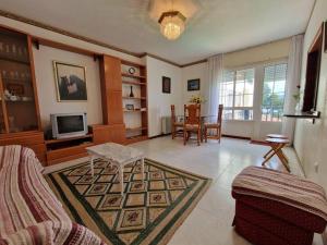 sala de estar con sofá y TV en Precioso apartamento con piscina - Covelo en Pontevedra