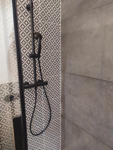 una ducha con una manguera colgada en la pared en Apartment in Center, en Cracovia