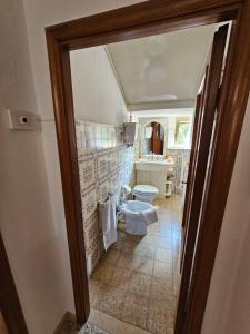 uma casa de banho com um WC e um lavatório em a casa di Gabri em Montefollonico