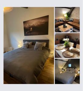 un collage de 4 fotos de un dormitorio con cama en Sweet Dreams by Pegase en Vlezenbeek