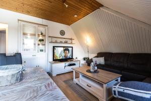 ein Wohnzimmer mit einem Sofa und einem TV in der Unterkunft Haus Lily Nr. 04 in Büsum