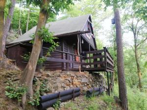 drewniany domek w lesie z drzewami w obiekcie Chatrč pod Babou w mieście Křivoklát
