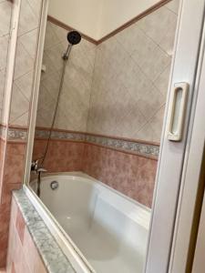 een kleine badkamer met een bad en een douche bij La Pietra Messapica in Manduria