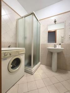 uma casa de banho com uma máquina de lavar roupa e um lavatório em Appartamento Casa Bruno em Porto SantʼElpidio