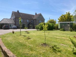 a house with two small trees in the yard at Impstone House B & B in Bower Chalke