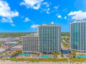 an aerial view of a city with tall buildings at Direct Oceanfront Condo-Sandy Beach Resort 1610- Sleeps 6! in Myrtle Beach