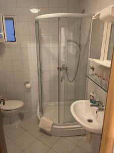 a bathroom with a shower and a sink at Apartments Marija in Vir