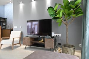 ソバタにあるH49 Apartman Wellness & Spa - Adults onlyのリビングルーム(テレビ付)