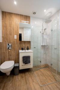 a bathroom with a toilet and a shower at U Sysi in Kudowa-Zdrój