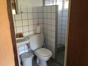 Un baño pequeño con inodoro y lavabo. en Casa Campo, Casa Rural entre Jaca y Ansó, en Biniés