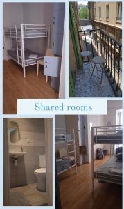 een collage van drie foto's van gedeelde kamers bij Open House #hostel in Nice