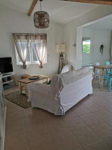 ein Schlafzimmer mit einem Bett und ein Wohnzimmer in der Unterkunft La Pitchoune in Andernos-les-Bains