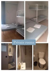 a collage of four pictures of a room with a bed and a toilet at Open House #hostel in Nice