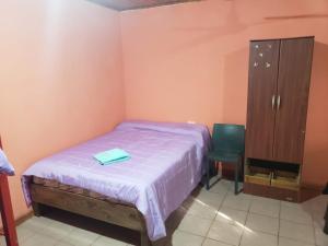 a bedroom with a bed and a cabinet and a chair at Alojamiento El Remanso in Puerto Iguazú