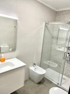 a bathroom with a shower and a toilet and a sink at APARTAMENTO LA PICOTA in Liencres