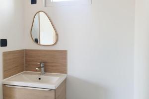 a bathroom with a sink and a mirror at Studio à la campagne in Saint-Yan +7 photos