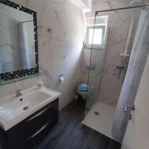 a bathroom with a sink and a shower and a toilet at Holiday Apartmant in Primošten