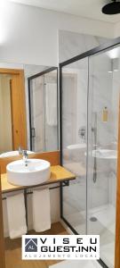 La salle de bains est pourvue d'un lavabo et d'une douche. dans l'établissement Viseu Guest Inn, à Viseu