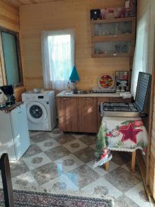 a kitchen with a stove and a washing machine at Eagle Nest in Martvili