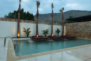 una piscina con palmeras en un complejo en STALèA Luxury Villa en Pefki Rhodes