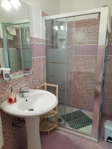 a bathroom with a sink and a shower at Fattoria La Traccia in Fertilia