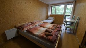- une chambre avec un lit, une table et une fenêtre dans l'établissement Chata U Rybáře, à Bítov