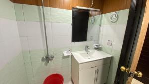穆里的住宿－Shagufta Hotel & Restaurant Murree，一间带水槽和淋浴的浴室