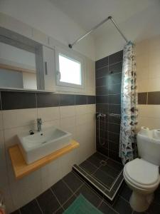 a bathroom with a sink and a toilet at Wooden Home in Ermioni