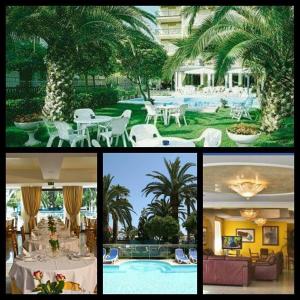eine Collage mit Bildern eines Resorts mit einer Palme in der Unterkunft Hotel Sayonara in San Benedetto del Tronto