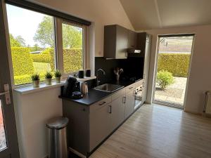 eine Küche mit Spüle und Arbeitsplatte in der Unterkunft Modern Vacation home - Near the Wadden Sea in Tzummarum