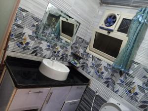 ein kleines Bad mit einem Waschbecken und einem WC in der Unterkunft ميدان سفنكس in Kairo