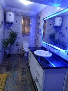 ein Bad mit einem Waschbecken und einem Spiegel in der Unterkunft ميدان سفنكس in Kairo
