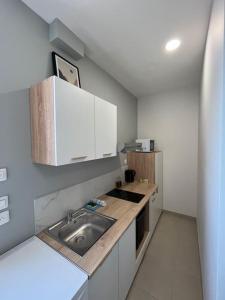 a kitchen with a sink and a counter top at Bel appartement à 15 min de Lyon in Saint-Fons